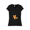 V-neck - The Cute Adorable Red Fox Women's Jersey Short Sleeve V-Neck Tee