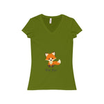 V-neck - The Cute Adorable Red Fox Women's Jersey Short Sleeve V-Neck Tee