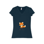 V-neck - The Cute Adorable Red Fox Women's Jersey Short Sleeve V-Neck Tee